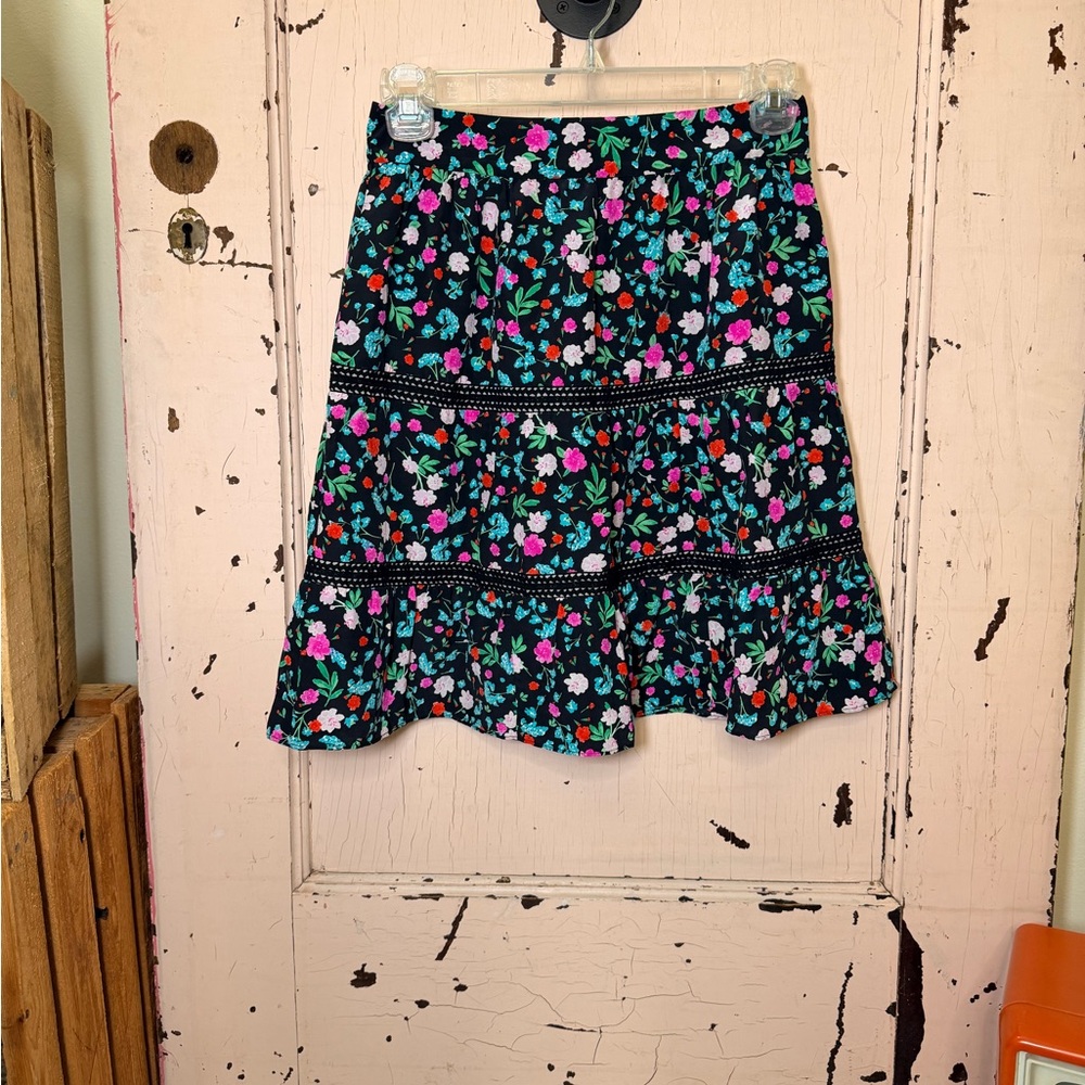 Kate Spade Greenhouse Black Floral A-Line Mini Skirt